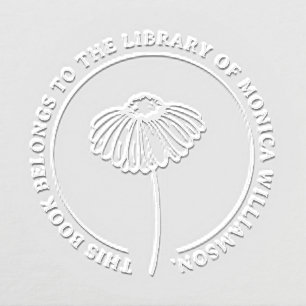 Cute Daisy Flower Round Custom Name Library Book Embosser