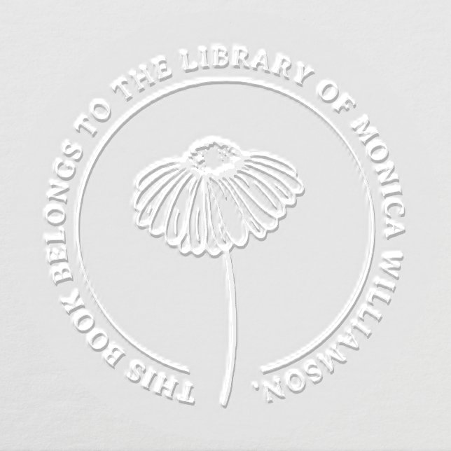 Cute Daisy Flower Round Custom Name Library Book Embosser (Design)