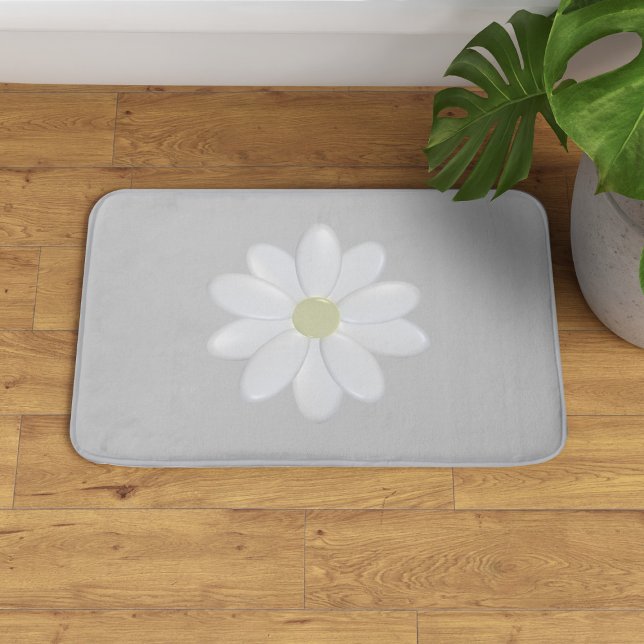 Cute Daisy Flower Simple Silver Gray Bath Mat (A pretty daisy flower on this gray bath mat. Three sizes available - small, medium and large.)