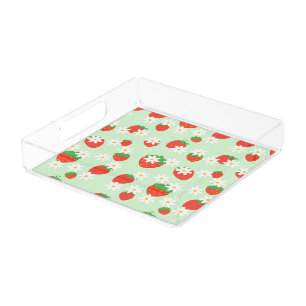 Cute Daisy Flower strawberry Christmas Pattern Acrylic Tray