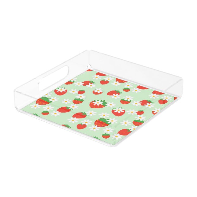 Cute Daisy Flower strawberry Christmas Pattern  Acrylic Tray (Angled)