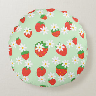 Cute Daisy Flower strawberry Christmas Pattern  Round Pillow