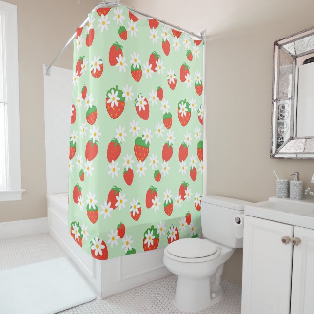Cute Daisy Flower strawberry Christmas Pattern  Shower Curtain (In Situ)