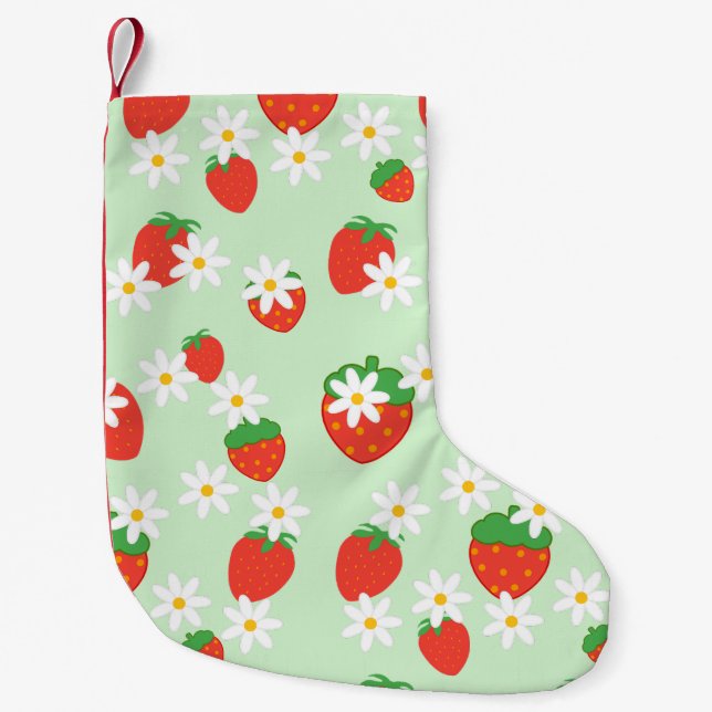 Cute Daisy Flower strawberry Christmas Pattern  Small Christmas Stocking (Front)