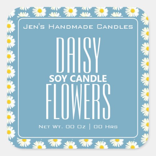 Cute Daisy Flowers Pattern Pastel Blue Candles Square Sticker