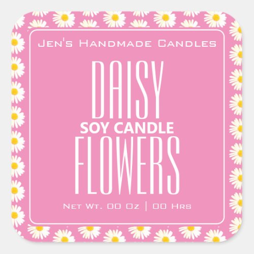 Cute Daisy Flowers Pattern Pink Blush Candles Square Sticker