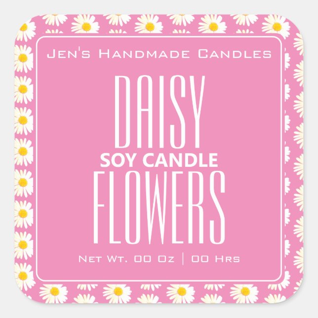 Cute Daisy Flowers Pattern Pink Blush Candles Square Sticker (Front)