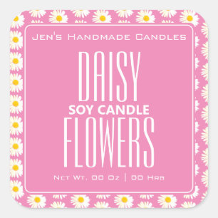Cute Daisy Flowers Pattern Pink Blush Candles Square Sticker