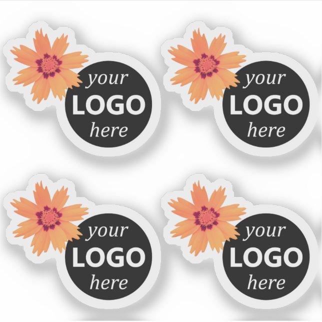 Cute Daisy Flowers Peach Pink Orange Round Logo Sticker (Front)