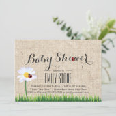 Cute Daisy & Ladybugs Burlap Baby Shower Invitation (Standing Front)