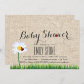 Cute Daisy & Ladybugs Burlap Baby Shower Invitation (Front/Back)