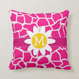 Cute Daisy on Bright Pink Giraffe Animal Print Throw Pillow