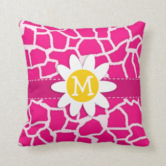 Cute Daisy on Bright Pink Giraffe Animal Print Throw Pillow