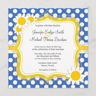 Cute Daisy on Cerulean Blue Polka Dots Invitation