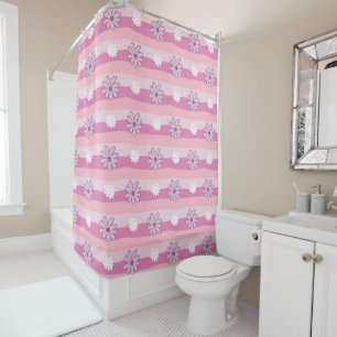 Cute Daisy On Wavy Stripes Shower Curtain