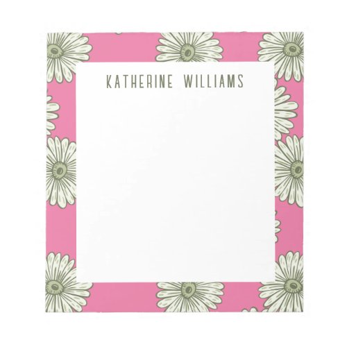 Cute Daisy Pattern  Add Your Name Notepad