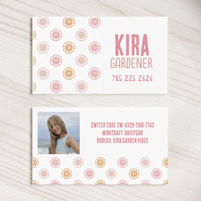 Cute Daisy Pattern Girls Summer Photo Contact Calling Card (Creator Uploaded)
