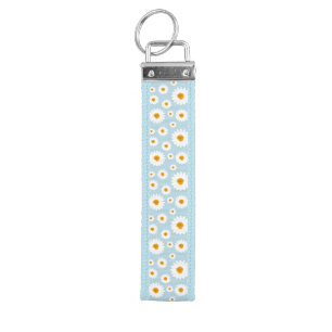 Cute Daisy Pattern On A Blue Wrist Keychain