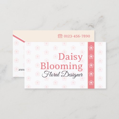 Cute Daisy Pattern Pastel Cream White Pink Florist Business Card