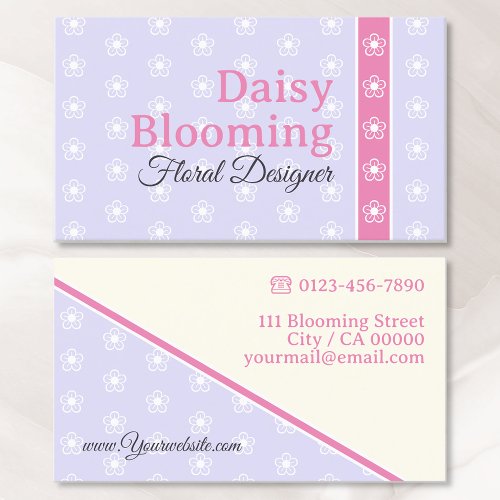 Cute Daisy Pattern Pastel Light Lilac Pink Florist Business Card