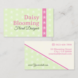Cute Daisy Pattern Pastel Lime Green Pink Florist Business Card