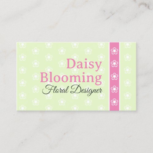 Cute Daisy Pattern Pastel Lime Green Pink Florist Business Card