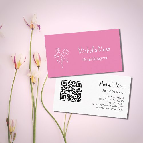 Cute Daisy QR code Pink Floral Designer   Business Card
