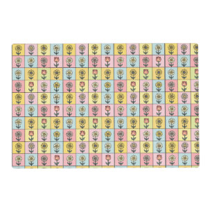 Cute daisy Red Pink Aqua Blue Flowers pattern Birt Placemat
