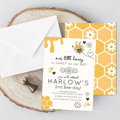 Cute Daisy Sweet as can Bee Honey Bee Birthday Invitation