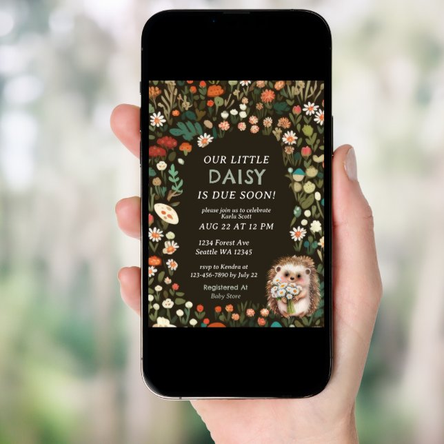 Cute Daisy Woodland Animal Forest Baby Shower Invitation (Front Digital)
