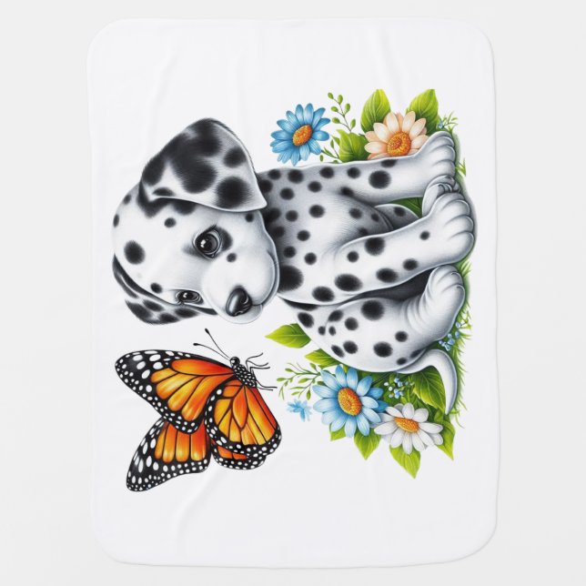 Cute Dalmatian/Butterfly friends Baby Blanket (Front)