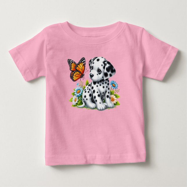 Cute Dalmatian/Butterfly friends Baby T-Shirt (Front)