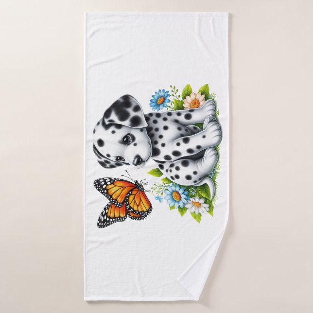Cute Dalmatian/Butterfly friends Bath Towel (Bath Towel)
