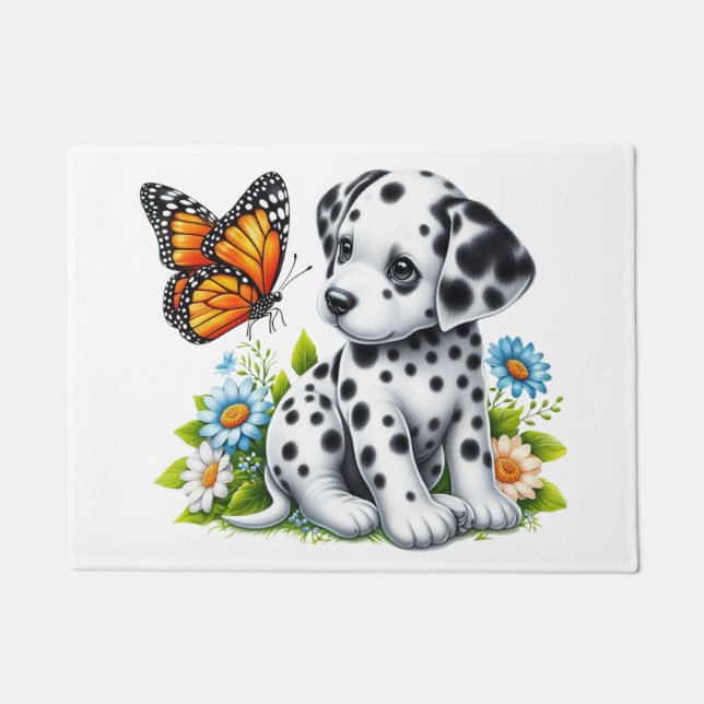 Cute Dalmatian/Butterfly friends Doormat (Front)