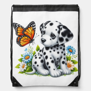 Cute Dalmatian/Butterfly friends Drawstring Bag