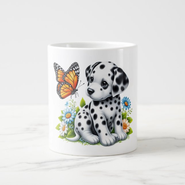 Cute Dalmatian/Butterfly friends Giant Coffee Mug (Front)