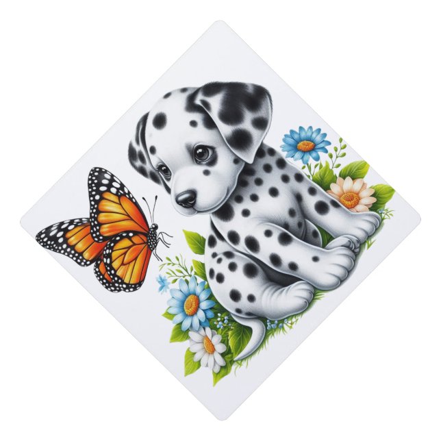 Cute Dalmatian/Butterfly friends Graduation Cap Topper (Front)