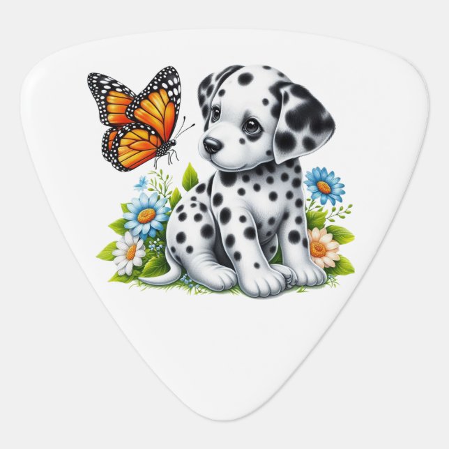 Cute Dalmatian/Butterfly friends Guitar Pick (Front)