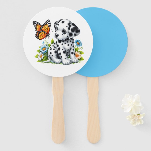 Cute Dalmatian/Butterfly friends Hand Fan (Front and Back)