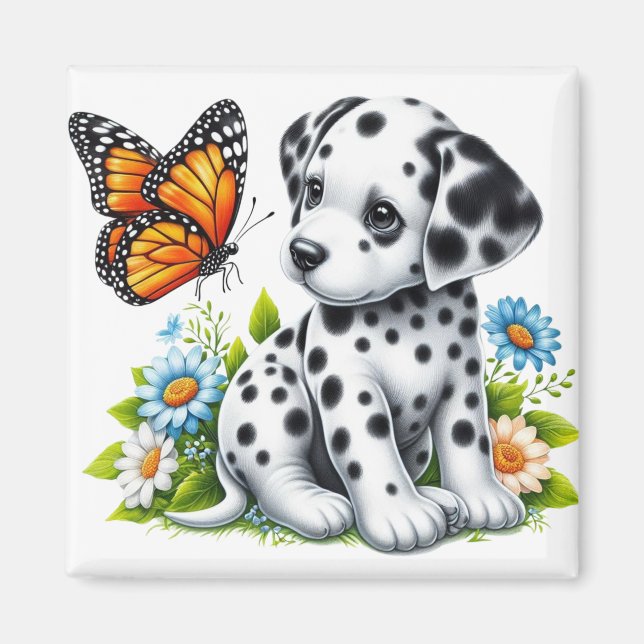 Cute Dalmatian/Butterfly friends Magnet (Front)
