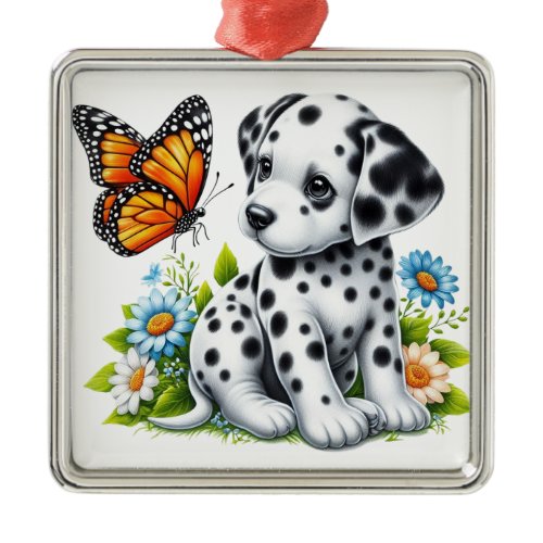 Cute Dalmatian/Butterfly friends Metal Ornament