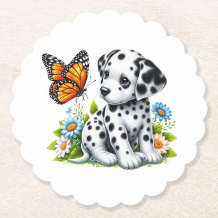 Cute Dalmatian/Butterfly friends Paper Coaster