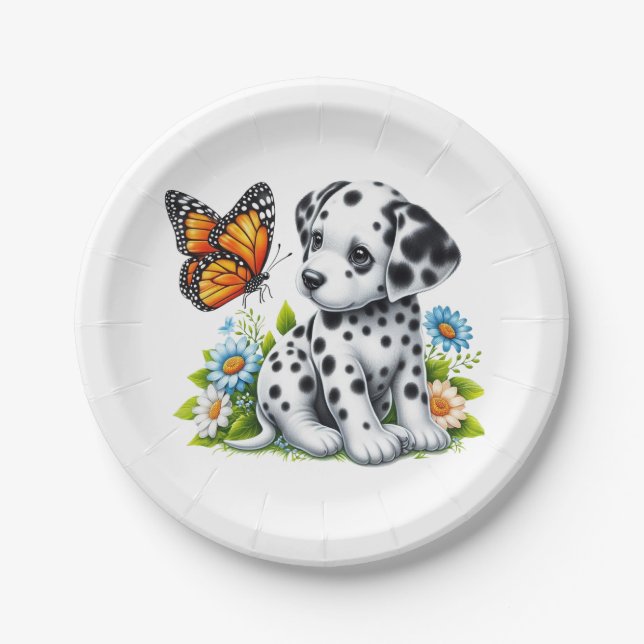 Cute Dalmatian/Butterfly friends Paper Plates (Front)