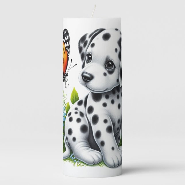 Cute Dalmatian/Butterfly friends Pillar Candle (Front)