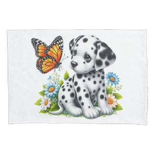 Cute Dalmatian/Butterfly friends Pillow Case