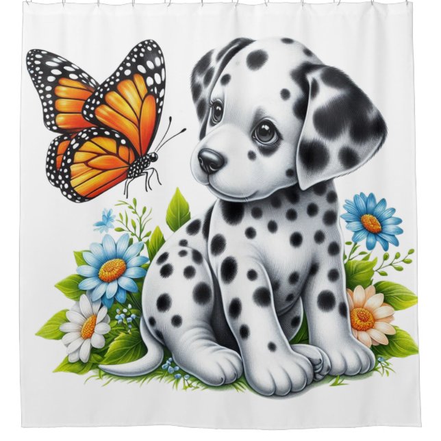Cute Dalmatian/Butterfly friends Shower Curtain (Front)