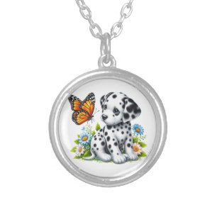 Cute Dalmatian/Butterfly friends Silver Plated Necklace