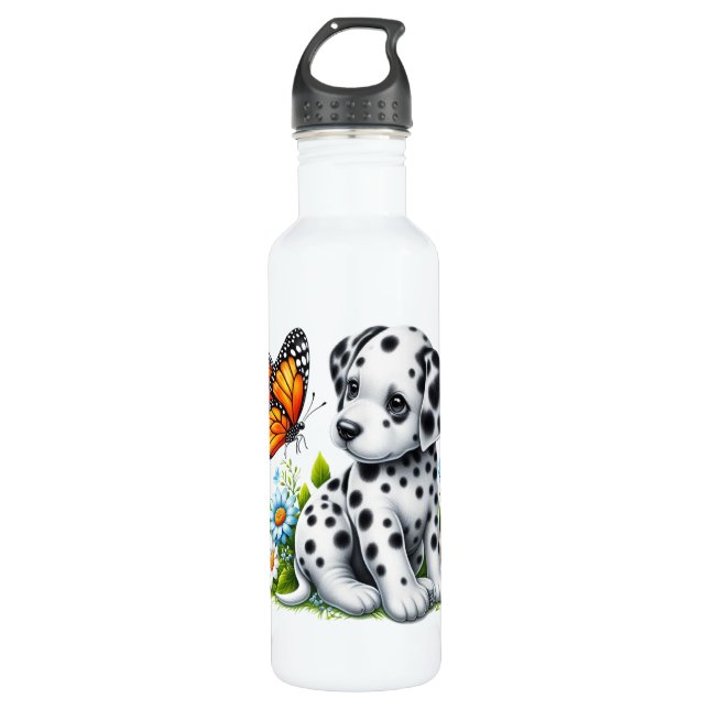 Cute Dalmatian/Butterfly friends Stainless Steel Water Bottle (Front)