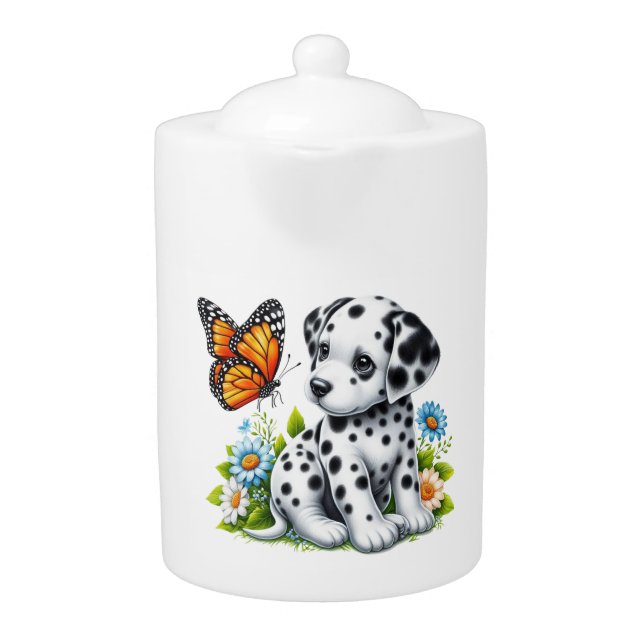 Cute Dalmatian/Butterfly friends Teapot (Front)