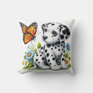 Cute Dalmatian/Butterfly friends Throw Pillow